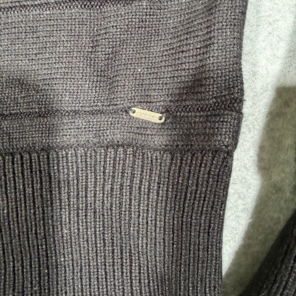 Guess Los Angeles Black Cropped Turtleneck Cable Knit Sweater XL Balloon Sleeve - Picture 2 of 8